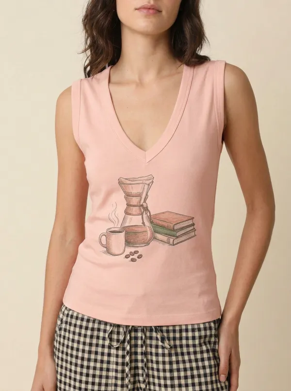 Women's Coffee Book Chemex Books Graphic V-neck Tank Top