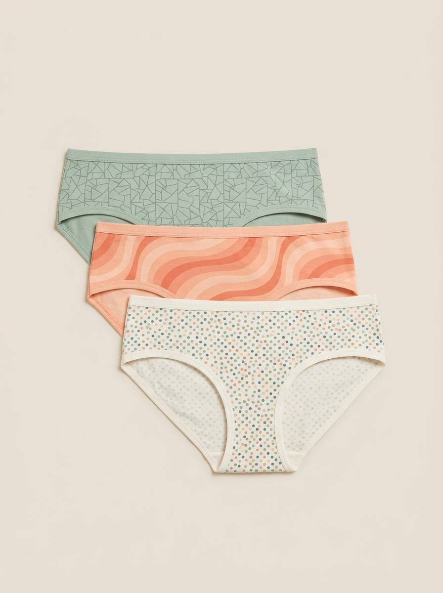 Women's Geometric Wavy Polka Dot Three-Pack Panties