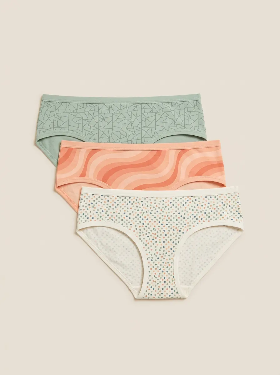 Women's Geometric Wavy Polka Dot Three-Pack Panties