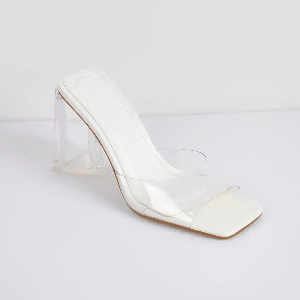 Clear Chunky Heel Mule Sandals