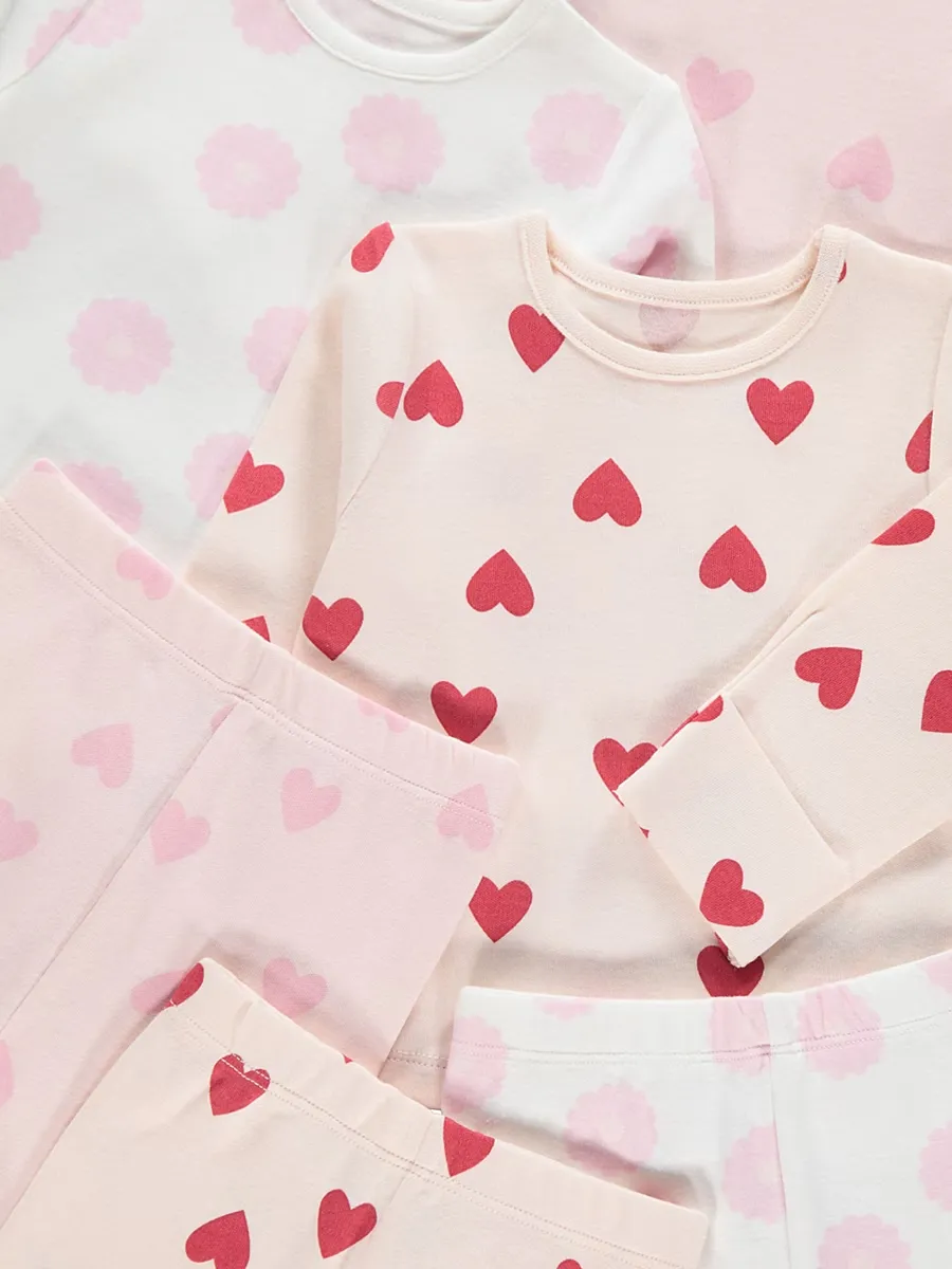 Pink Heart Long Sleeve Pyjamas 3 Pack