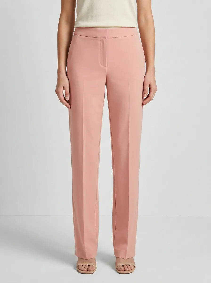 Women's Minimalist Beige Solid Mid-Rise Straight Leg Trousers