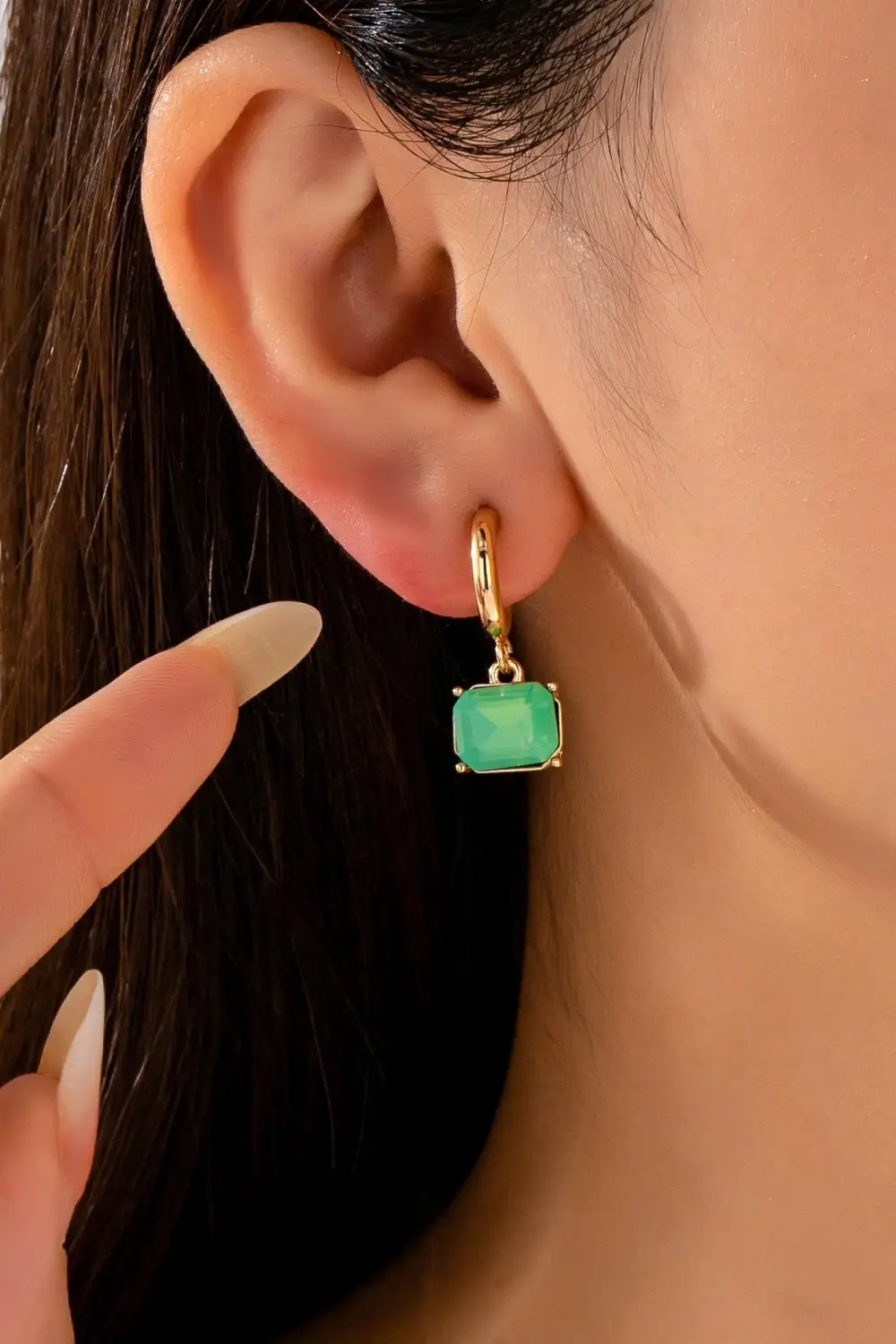 Crystal merald Cut Huggie Hoop