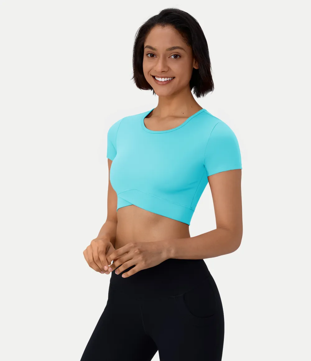 Softlyzero Plush Crossover Hem Cropped Sports Top