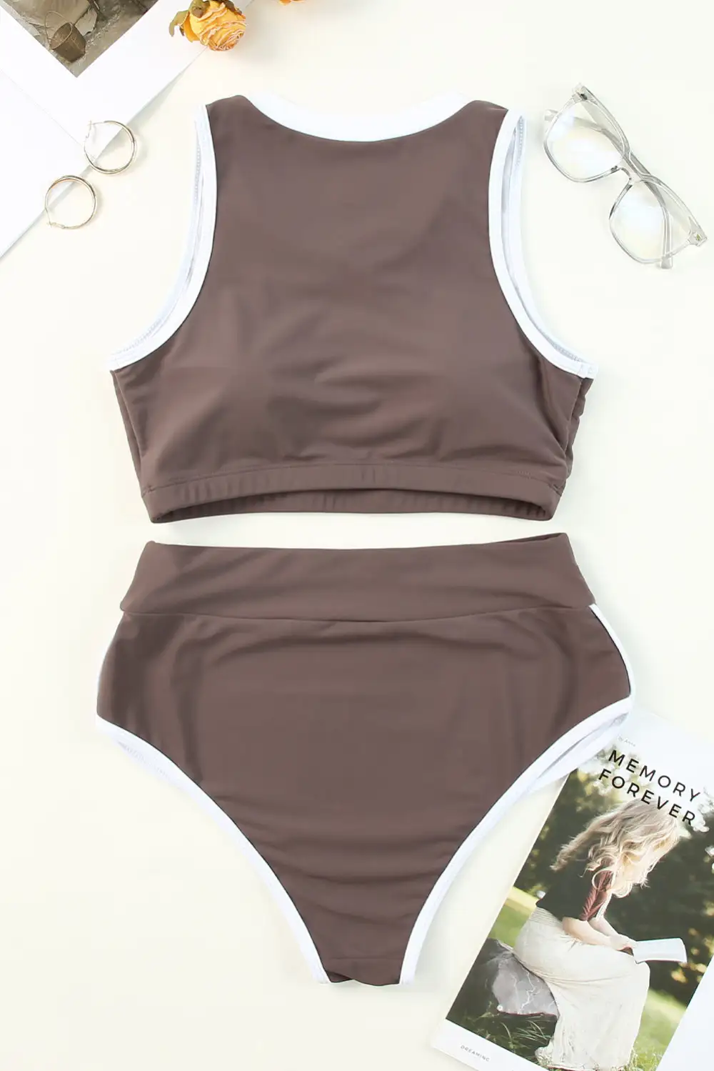 Swimwear Solid Colorblock Round Neck Bodycom Active Bikinis