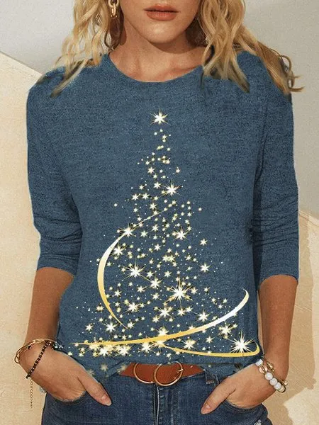 Women Leaf Crew Neck Sweet Long Sleeve T-shirt