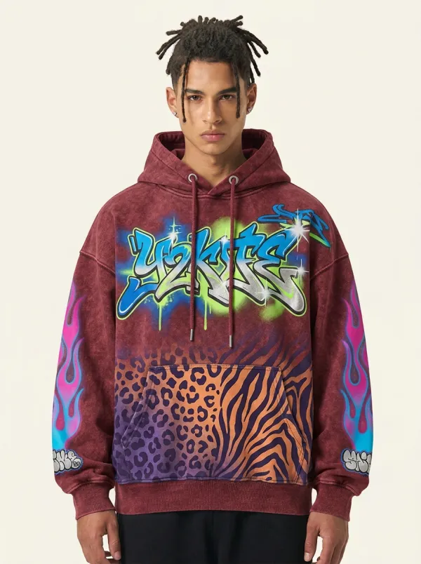 Unisex Y2K Graffiti Leopard Flame Graphic Hoodie