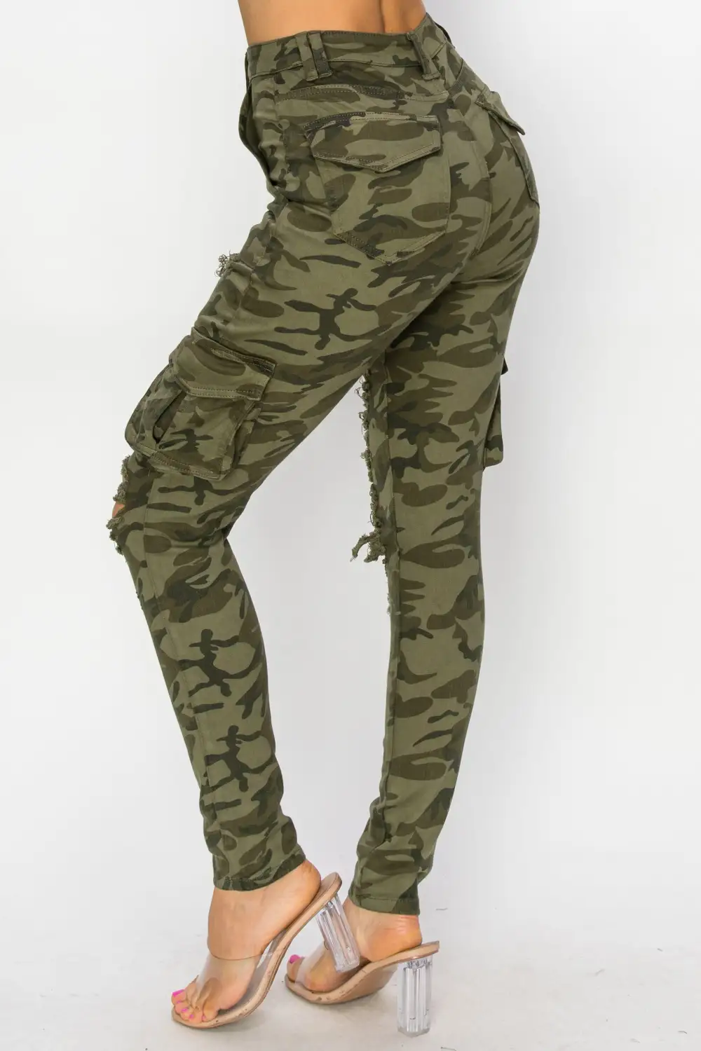 High-Rise Camouflage Skinny Cargo Jeans
