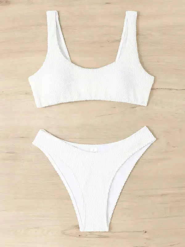 Twisted One Piece Wrinkled Wavy Fabric Swim Set
