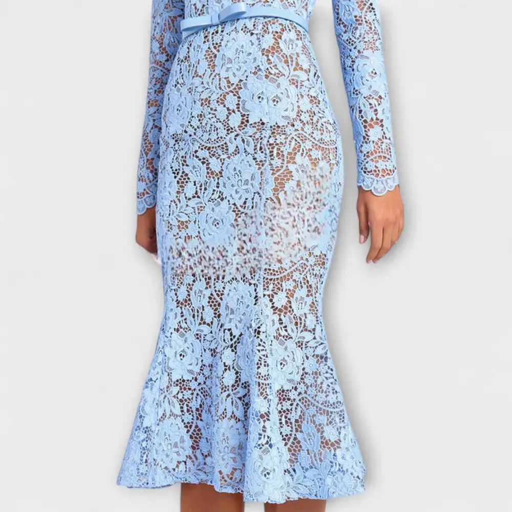 Floral Lace Belted Midi Dress
