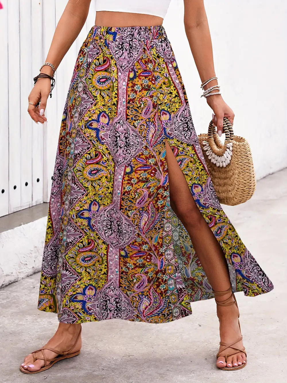 Wearable Printed Slit Skirt