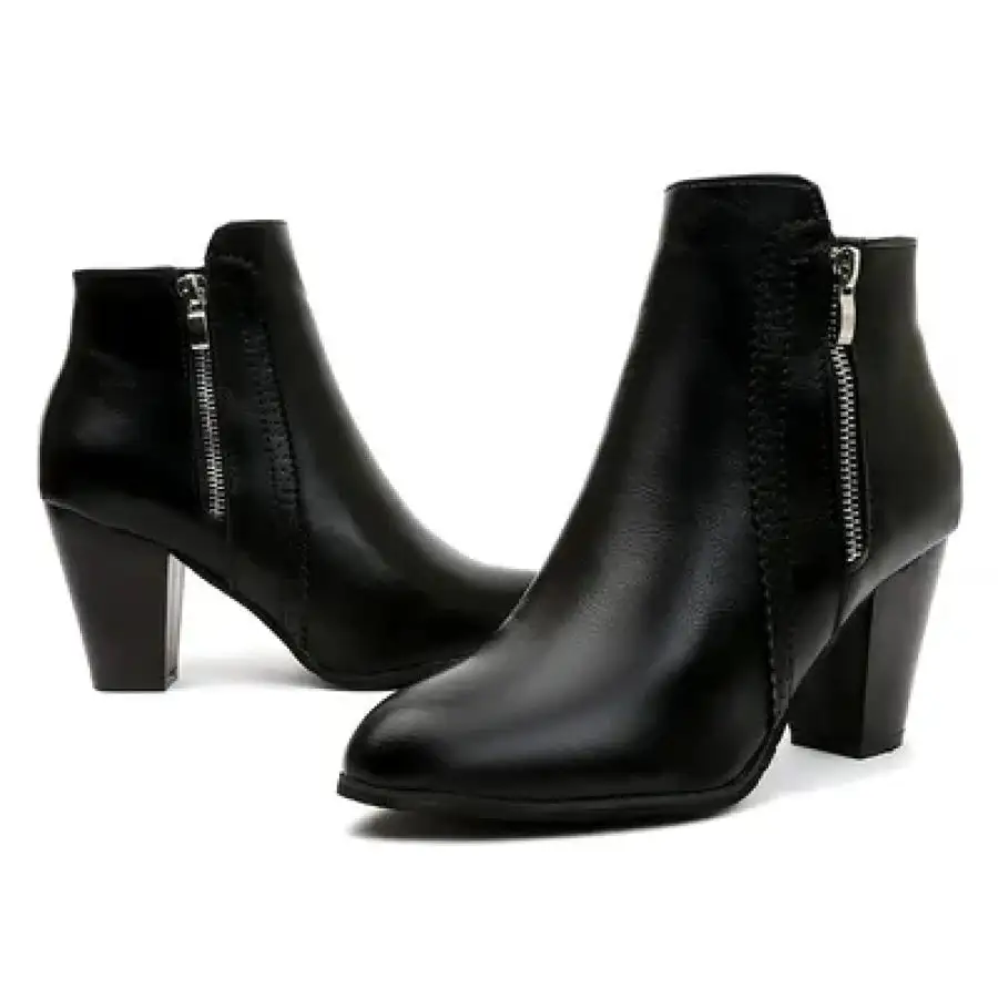 Pu Leather Block Heel Boots