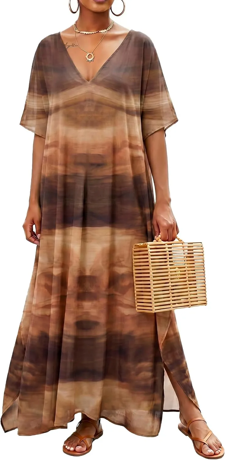 Women Moomoo Dress Beach Cover Ups for Women Long Kaftan Nightgown Muumuu Plus Size Caftan