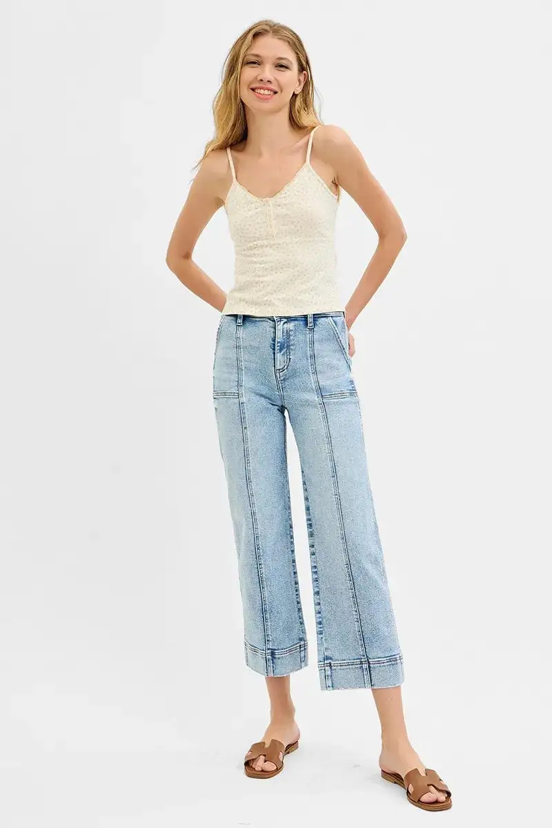 High Waist Wide Leg Seam Denim Jeans