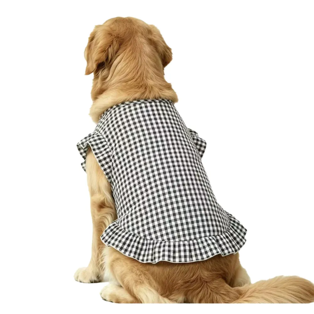 Pet Plaid Princess Vest Dress for Medium Large Dogs Golden Retriever Labrador Samoyed Lightweight Breathable Summer Dog