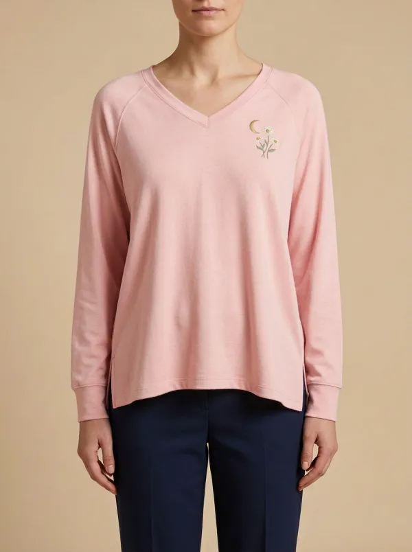 Women's Celestial Embroidered V-Neck Long-Sleeve Top