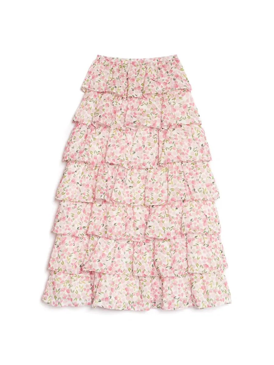Hearts Tiered Midi Skirt