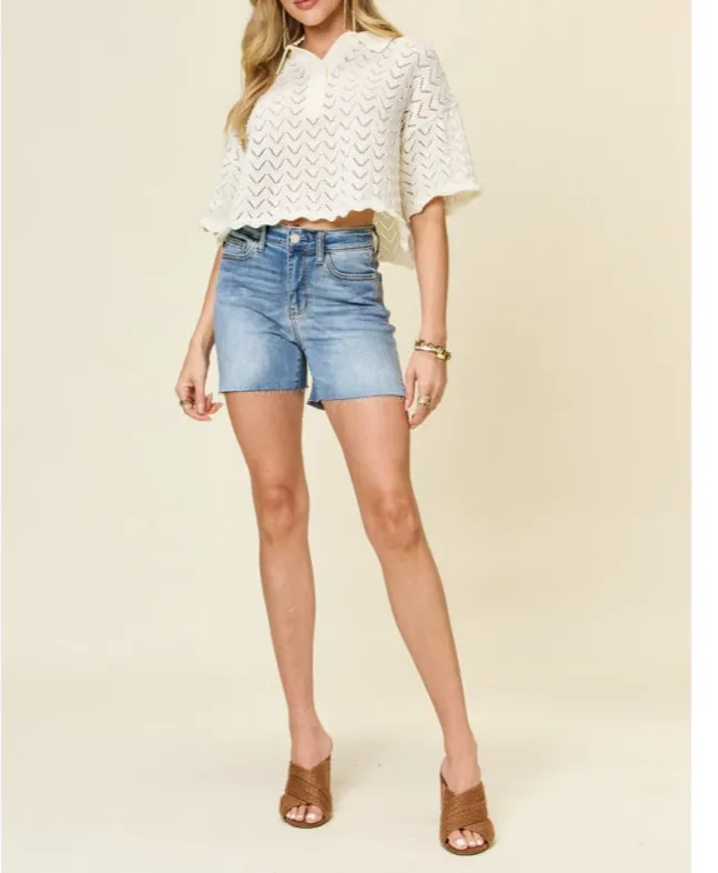 Plus Size High-Waist Raw-Hem Denim Shorts