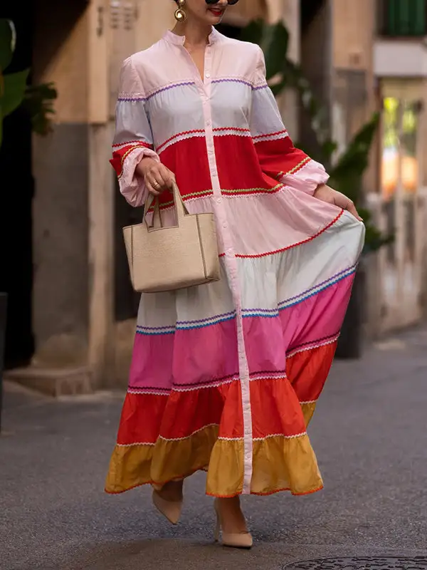 Puff Neck Shirt Maxi Dress