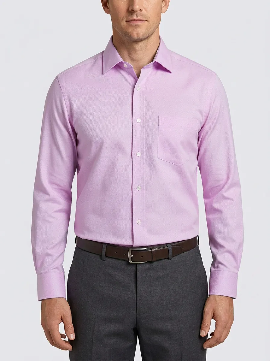 Men's Light Blue Micro-Texture Point Collar Dress Shirt