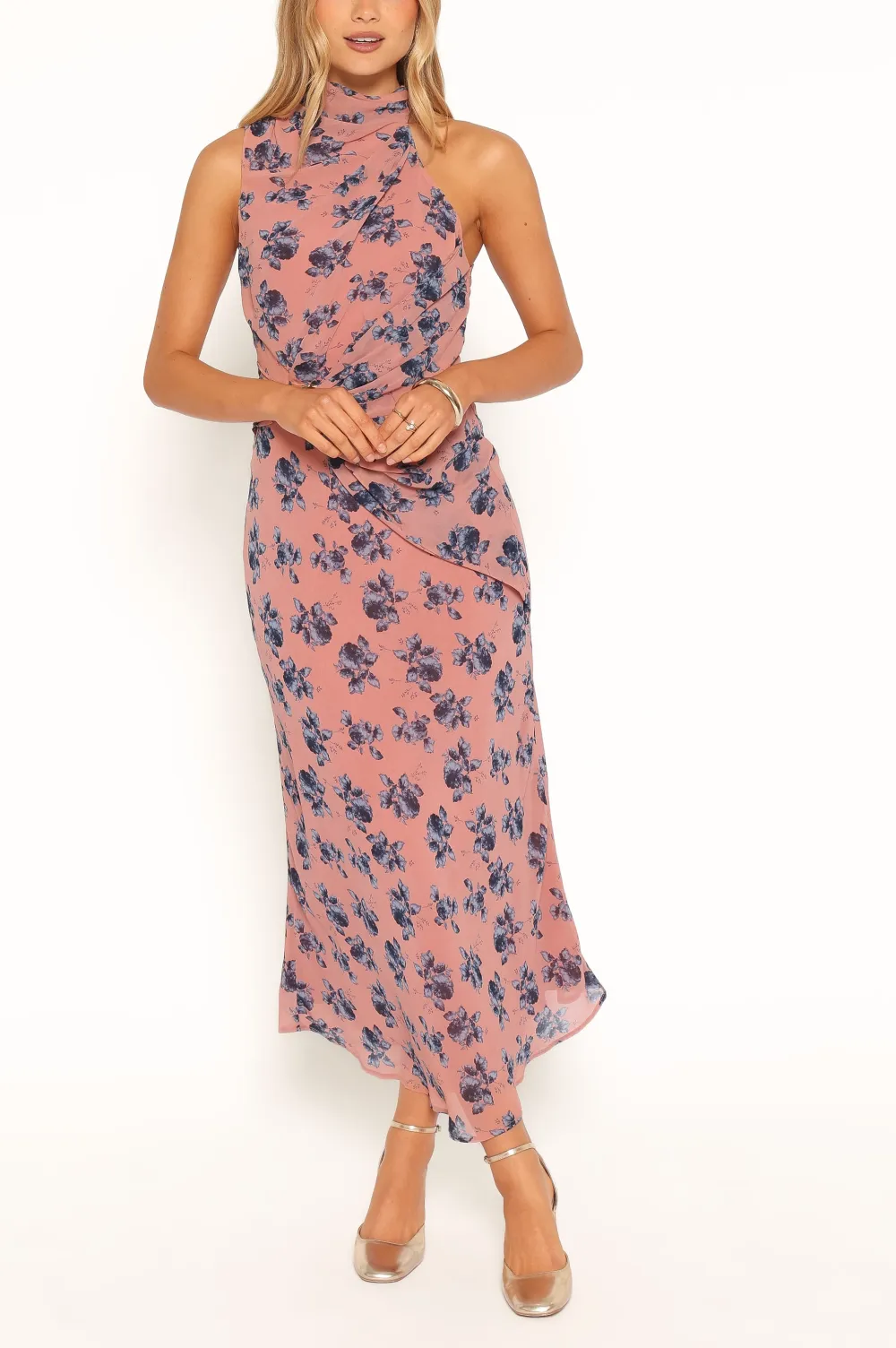 Wrap Mock Neck Midi Dress