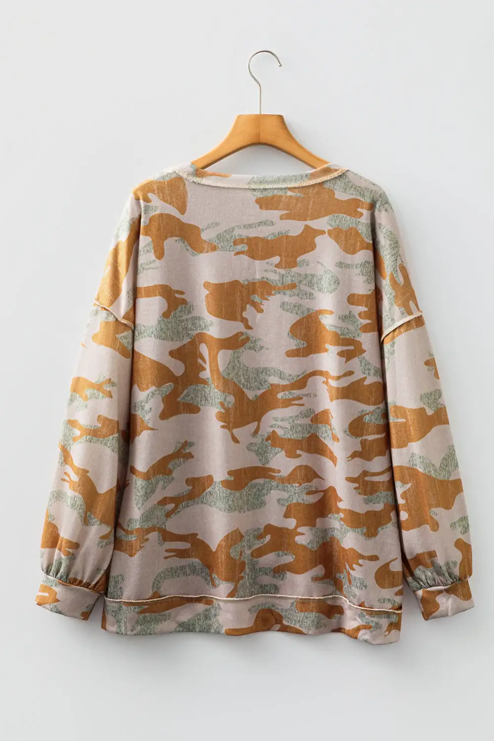 Everyday Camo Print Patchwork Exposed Seam Sweatshirt