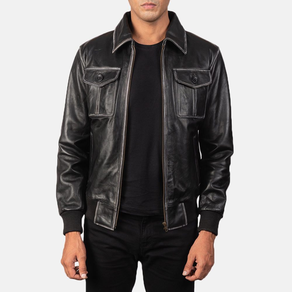 Men's Classic Field Style Bomber Leather Jacket