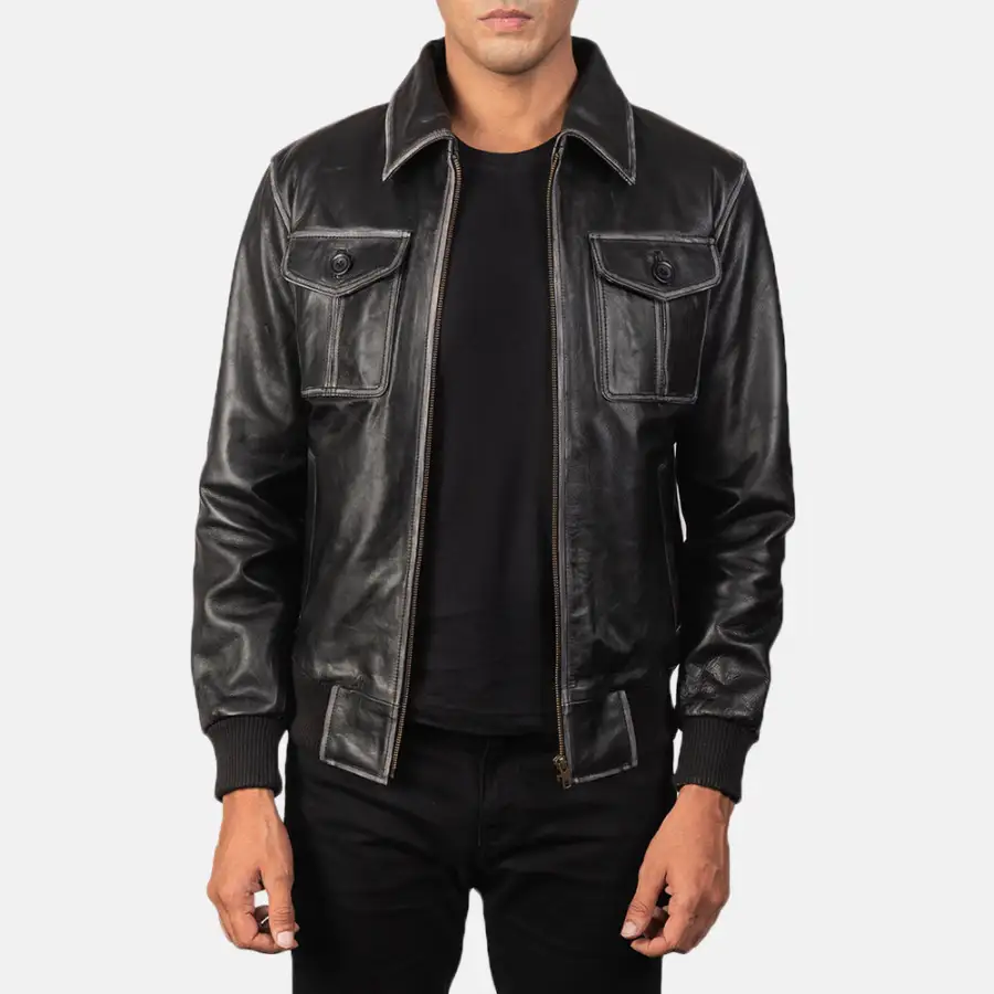 Men's Classic Field Style Bomber Leather Jacket