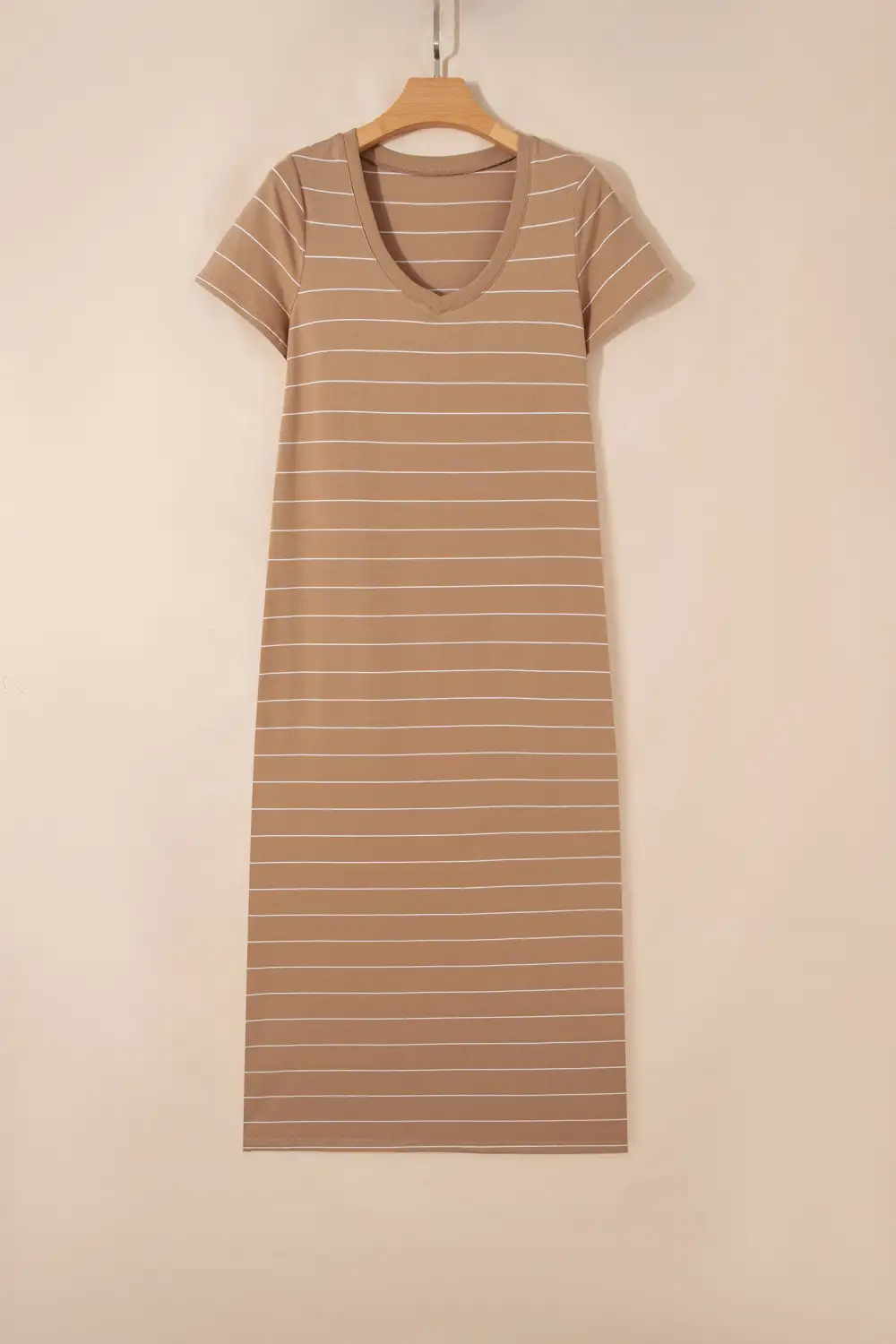 Gathered Detail Striped Slit Short Sleeve Maxi Dress