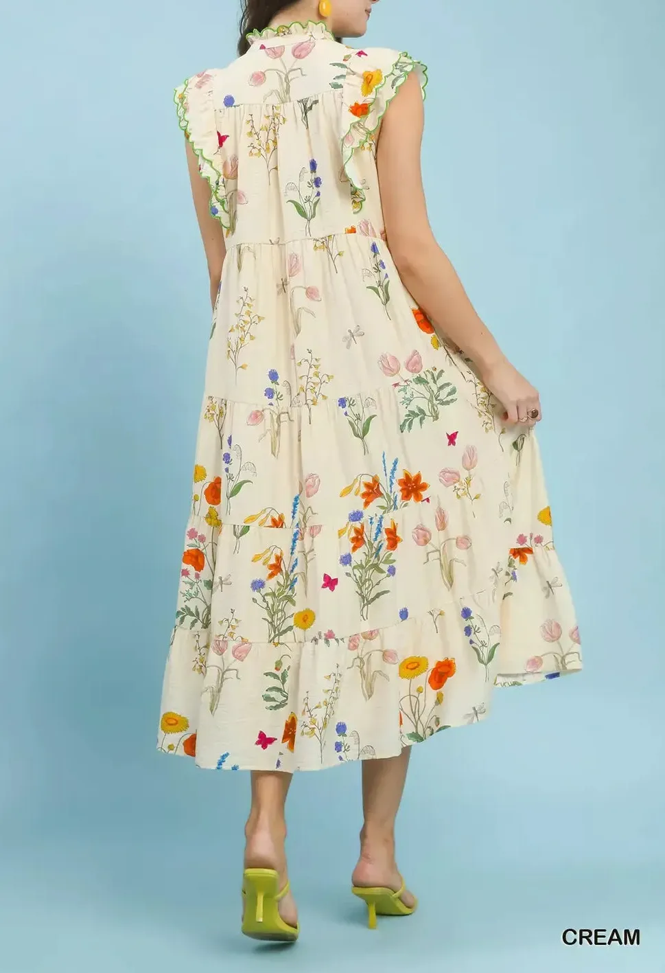 Ruffle Tiered Midi Dress with Scalloped Detail