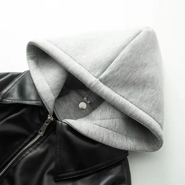 Oversized Faux Leather Hooded Zip Front Bomber Jacket