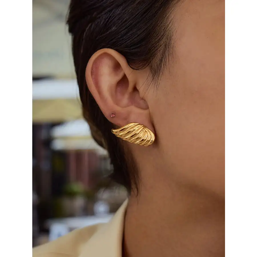 K Gold Plated Angel Wing Stud Earrings