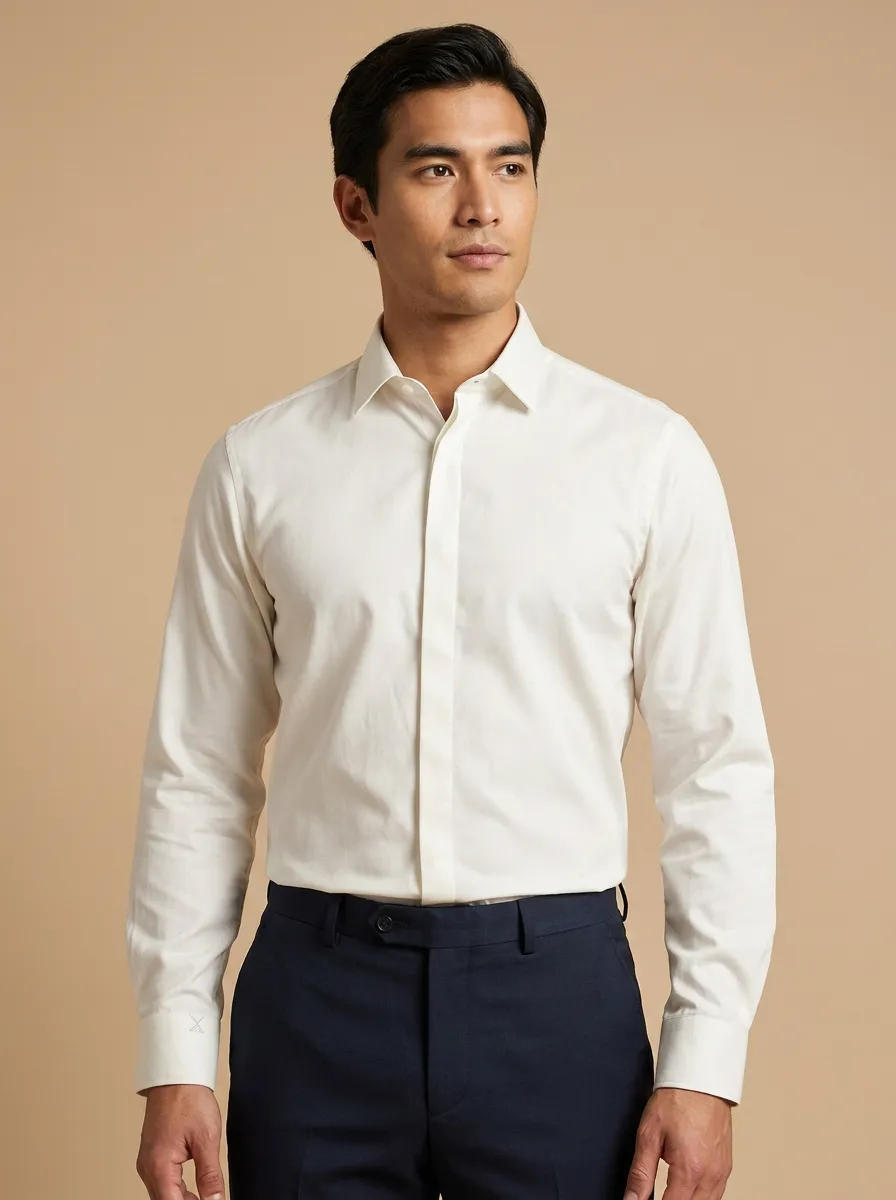 Men's Non-Iron Cotton Solid White Long Sleeve Dress Shirt