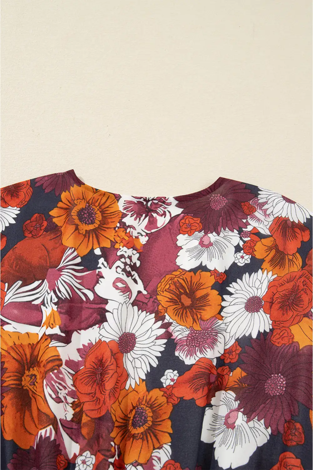 Textured Detail Floral Printed V Neck Mini Dress