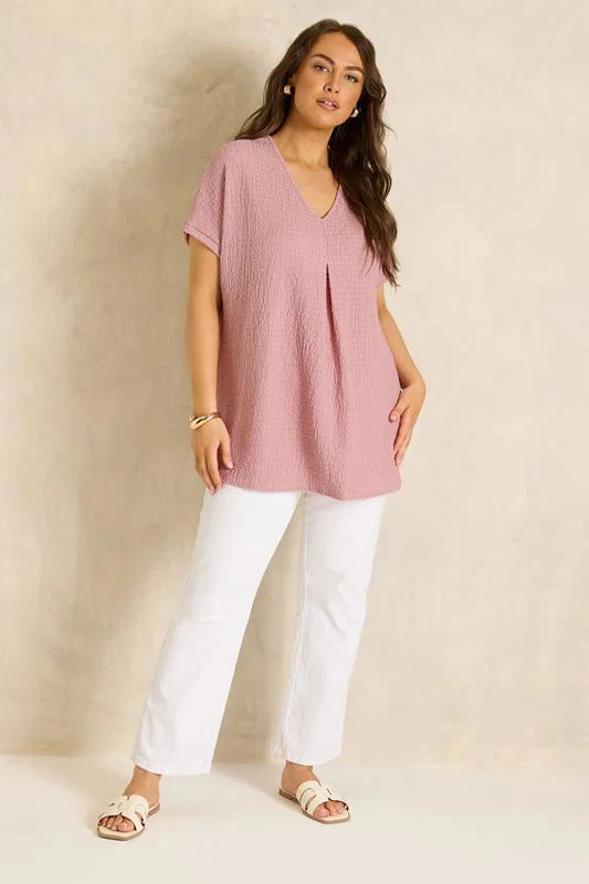 Blush Pink Plisse Pleat Top detail 1
