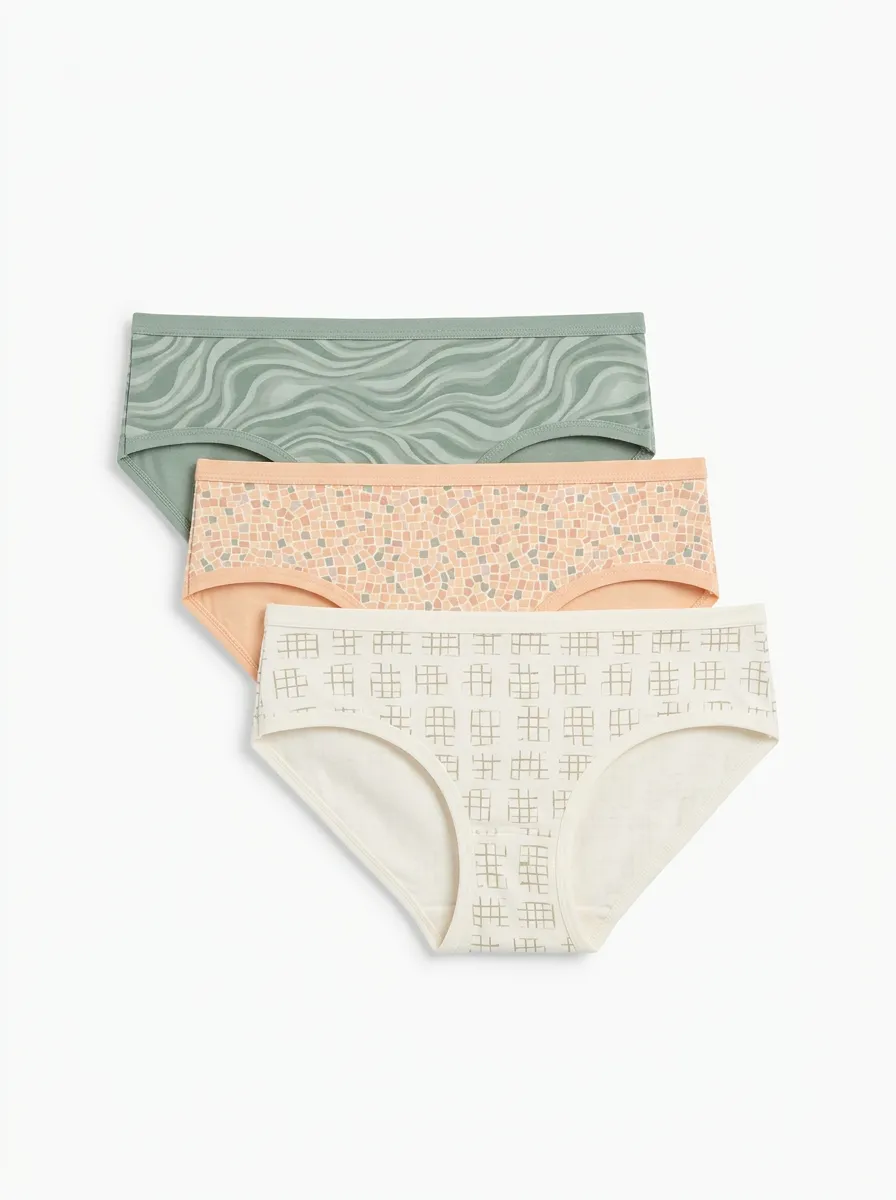 Women's Geometric Wave Mosaic Printed Three Pack Briefs