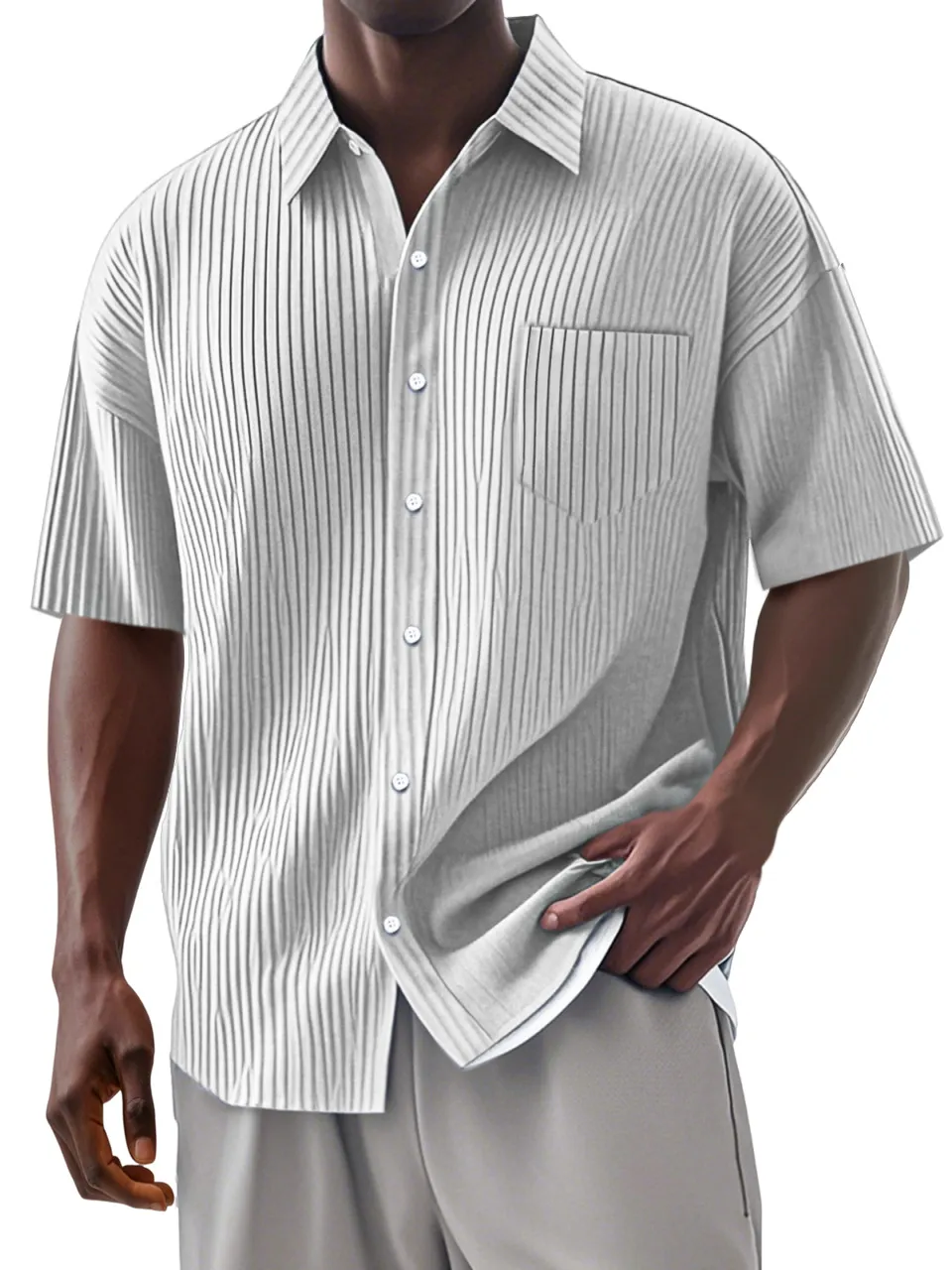 Short Sleeve Camp Collar Striped Shirt