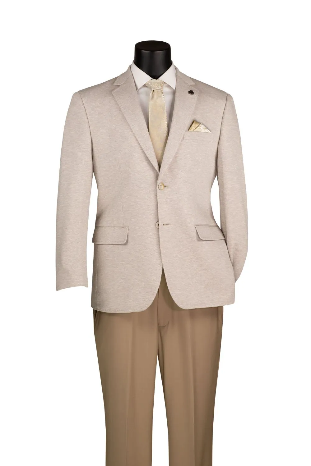 Oatmeal Modern Fit Textured Single Breasted Notch Lapel Side Vents Blazer