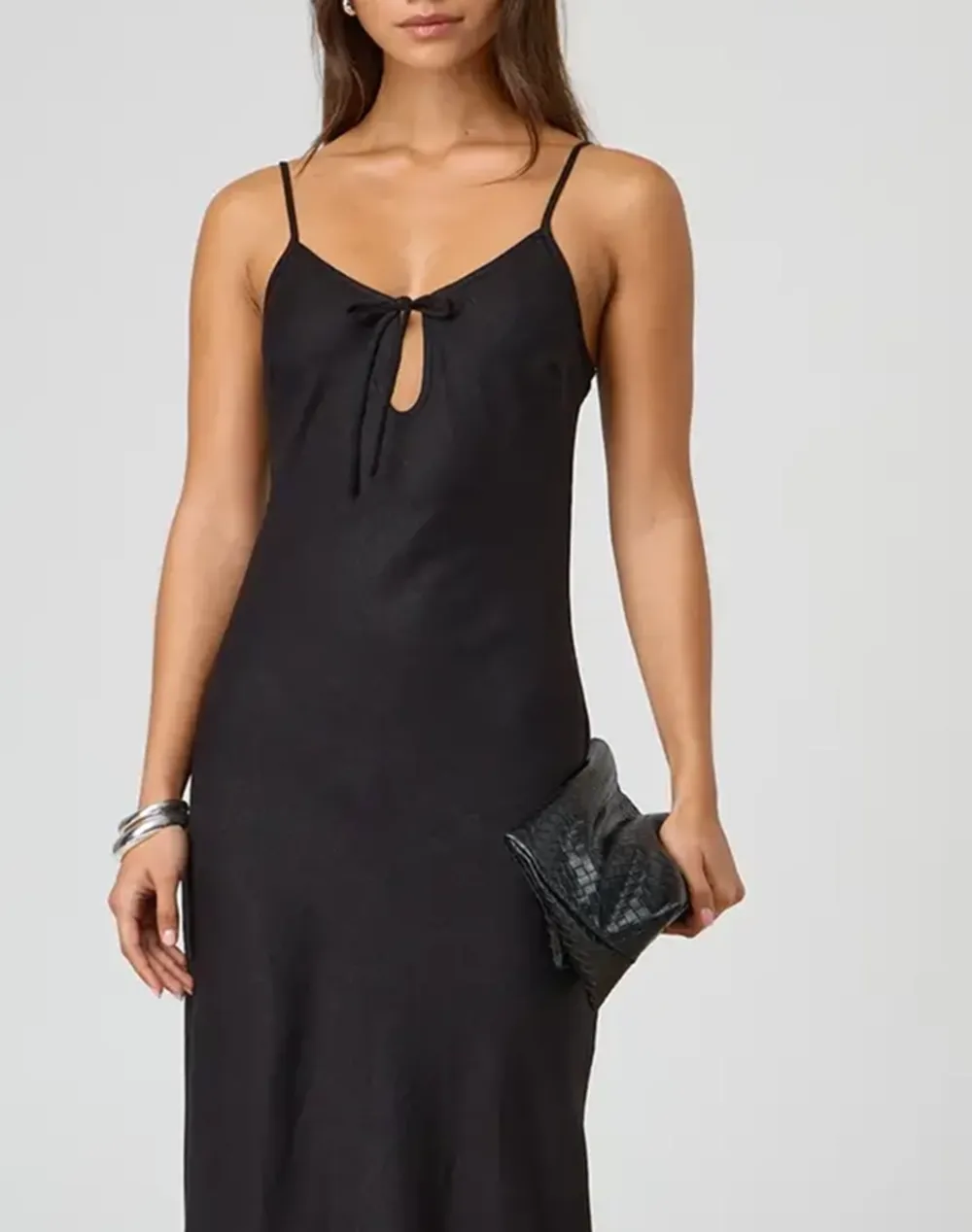 Tie Front Linen Blend Maxi Cami Dress
