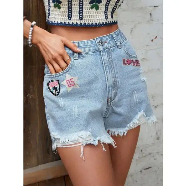 Love Distressed Raw Hem Denim Shorts