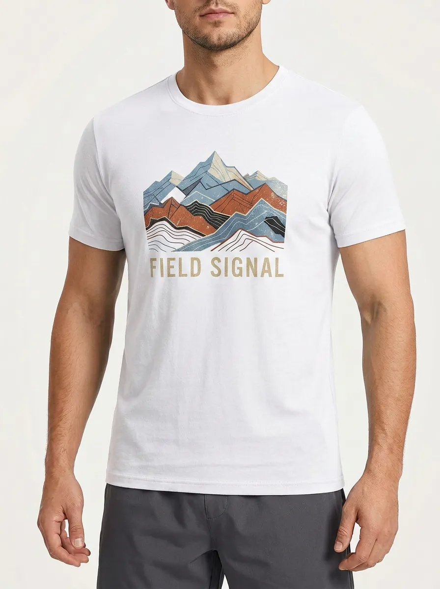 Men's Outdoor Hiking Field Signal Mountain Printed T-shirt