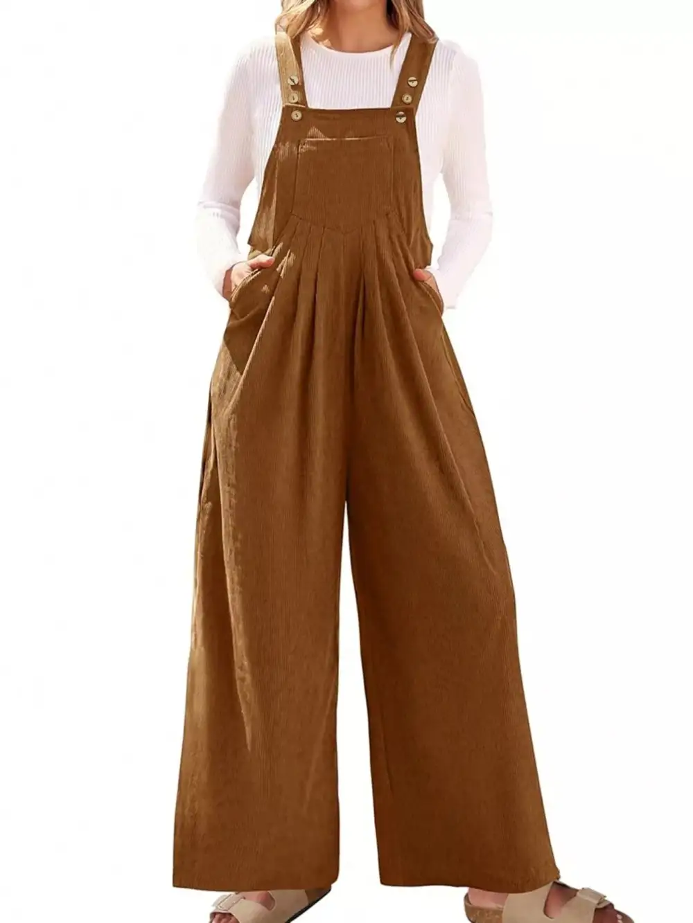 Front Ruched Wide Leg Pockets Jumpsuit