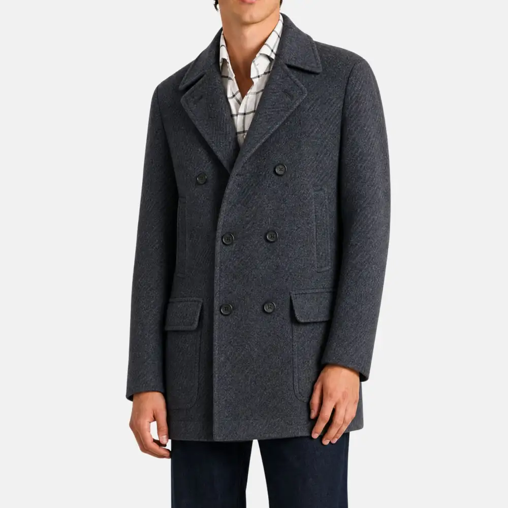 Double Breasted Melange Cashmere Pea Coat