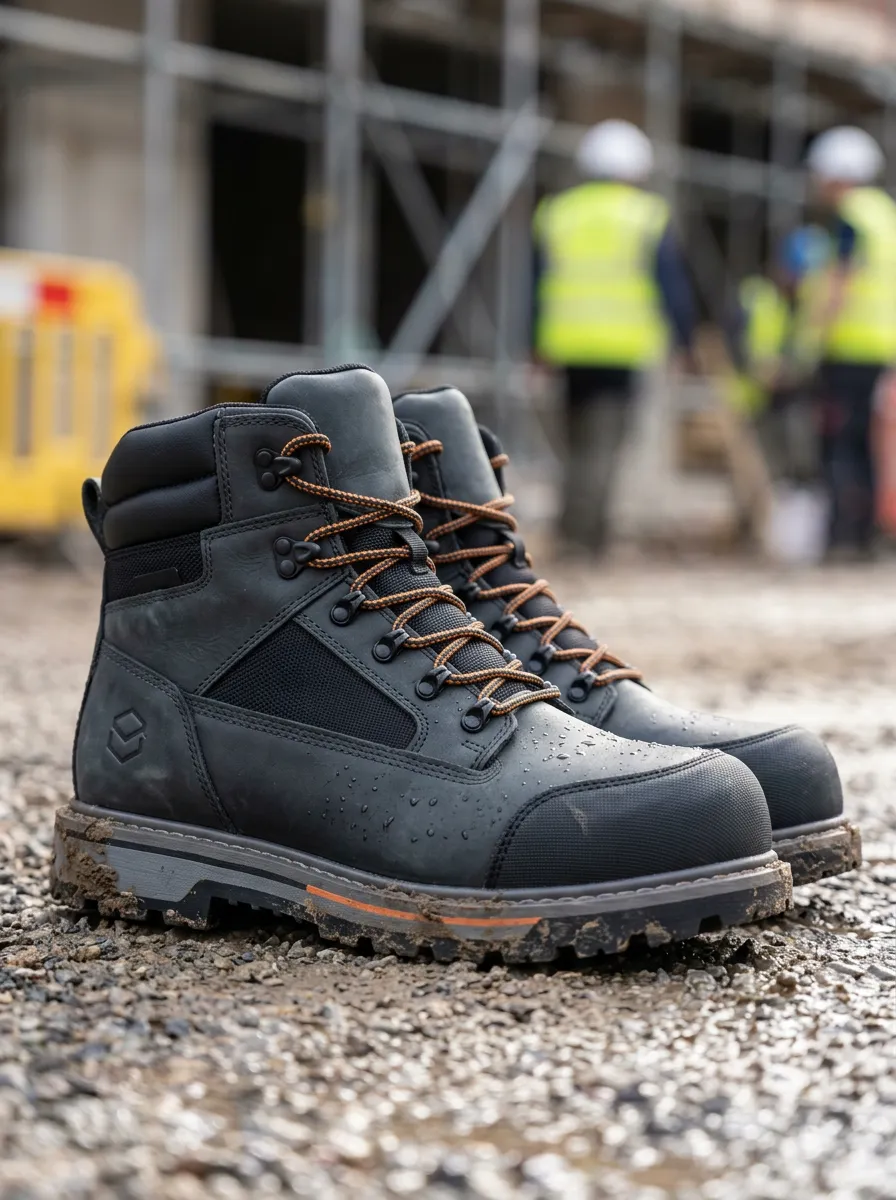 Unisex Waterproof Construction Site Black Printed Work Boots