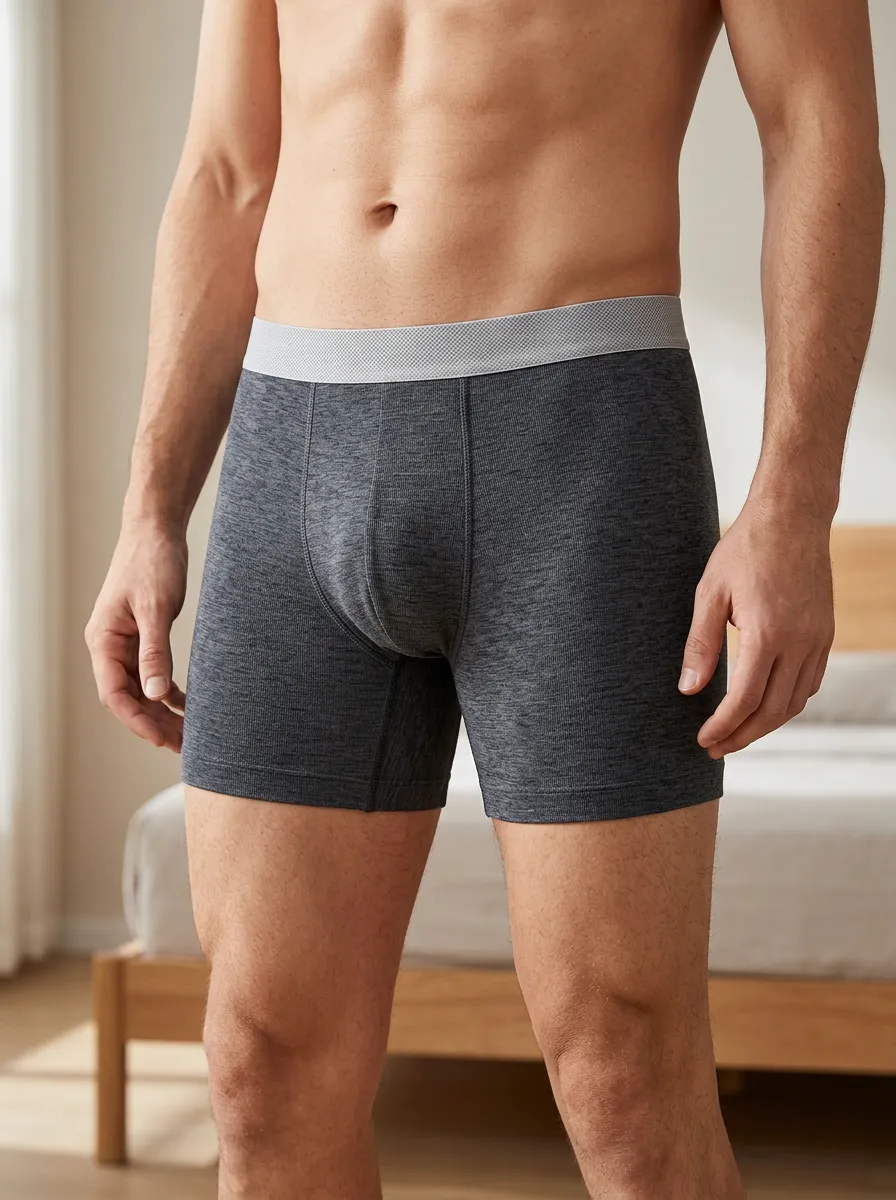 Men's Minimalist Grey Heather Elastic Waistband Boxer Briefs