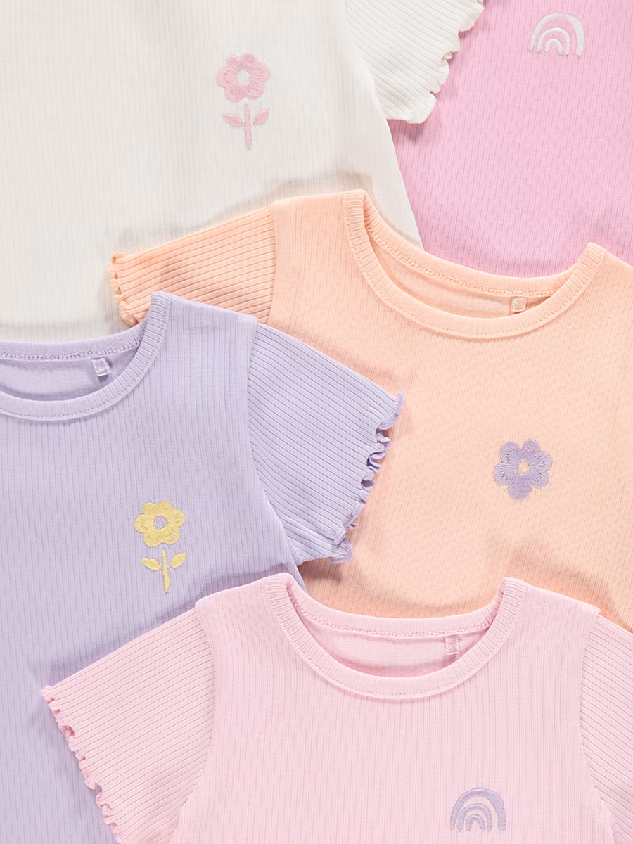 Pastel Embroidered Ribbed Tops 5 Pack detail 1