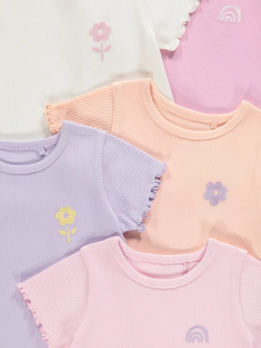 Pastel Embroidered Ribbed Tops 5 Pack