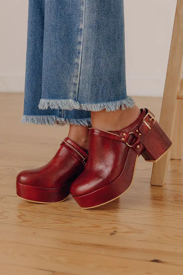 Faux Leather Slip On Block Heel Clogs