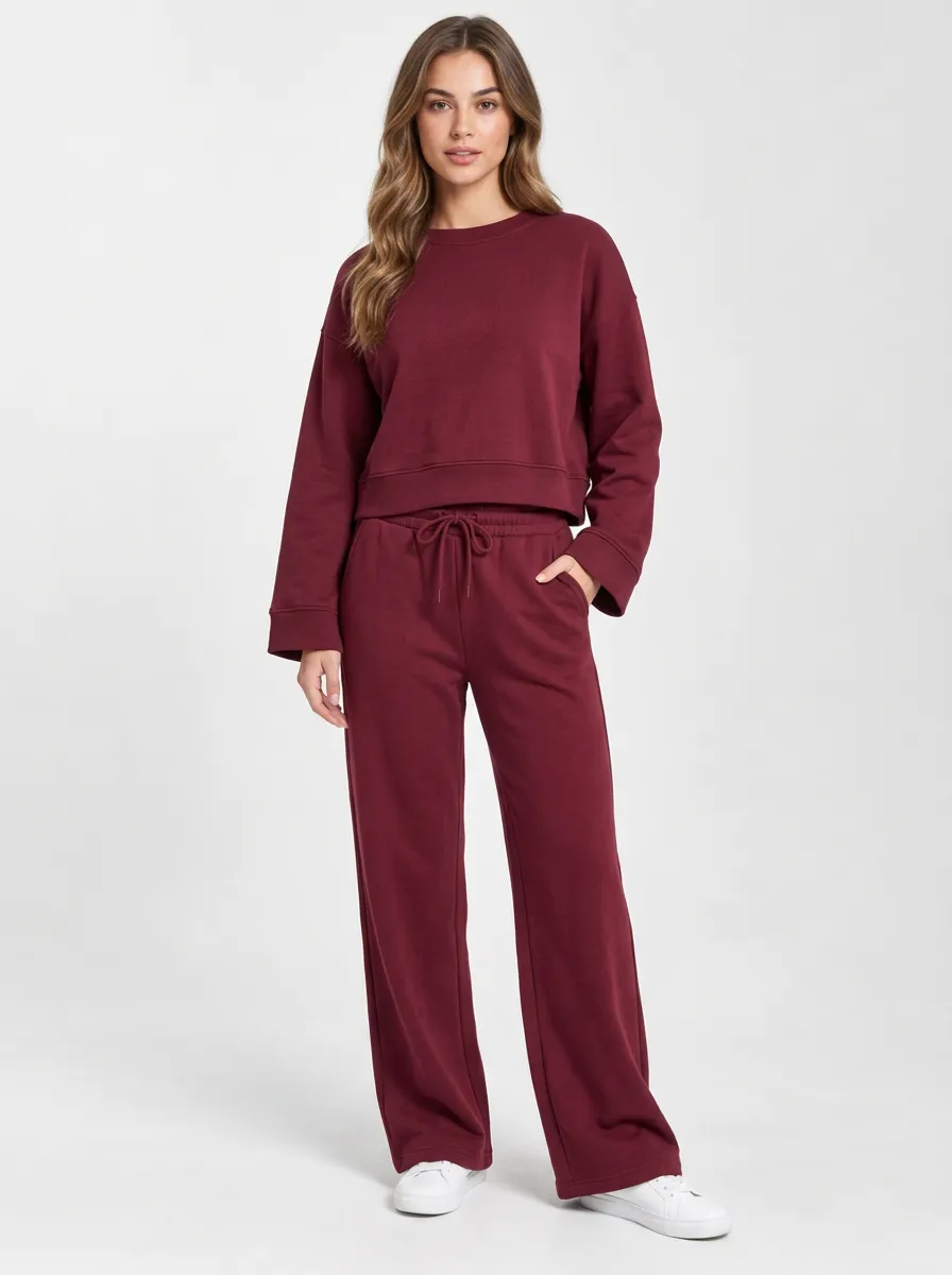 Women's Simple Crewneck Sweatshirt Sweatpants Set