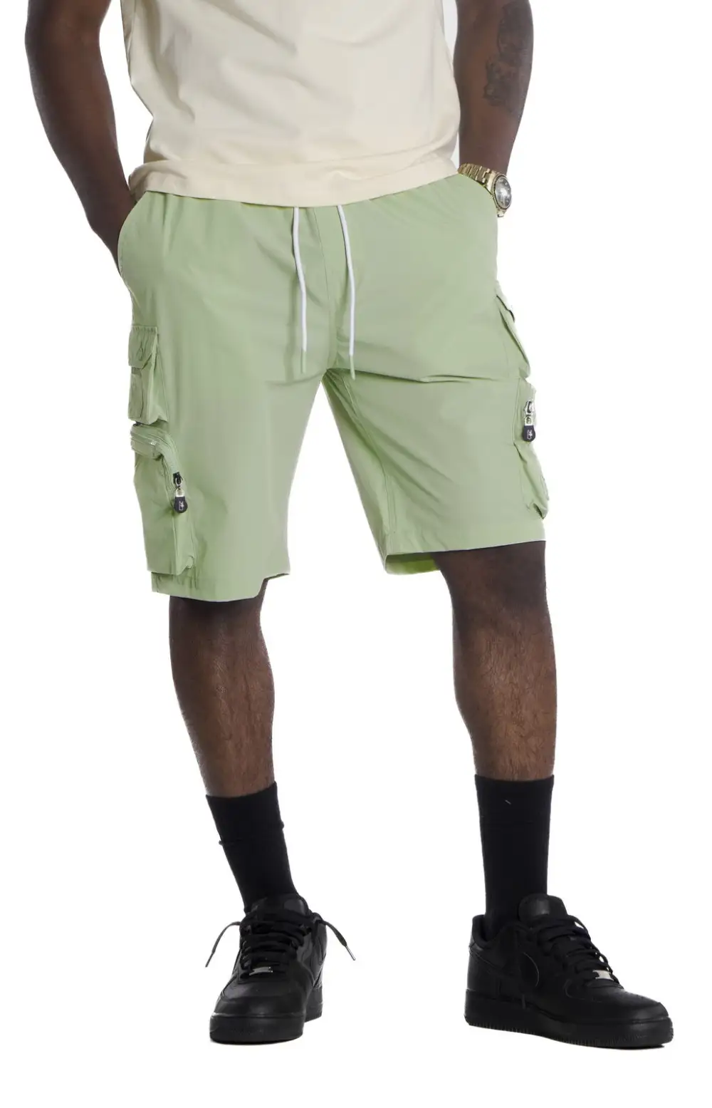 Tapered Nylon Spandex Cargo Shorts